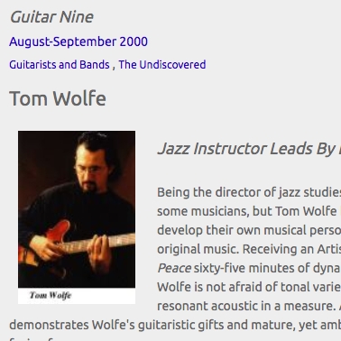 Tom Wolfe: Jazz Instructor Leads By Example (Aug 2000)
